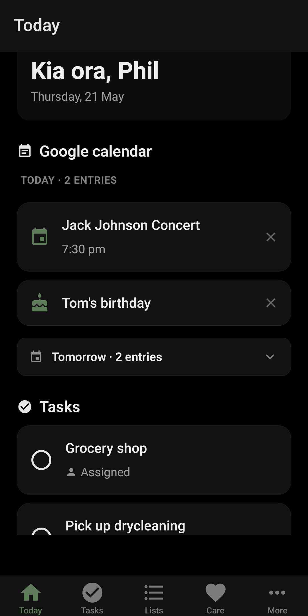 Today, at a glance screenshot